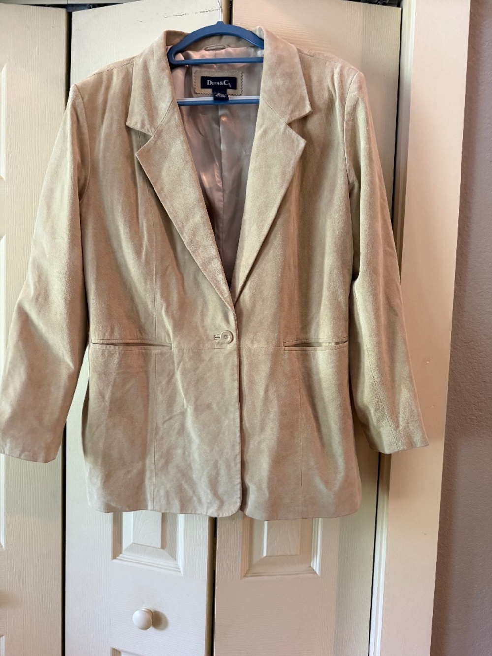 Denim & Co. Genuine Leather Blazer Jacket Cream Size 1X